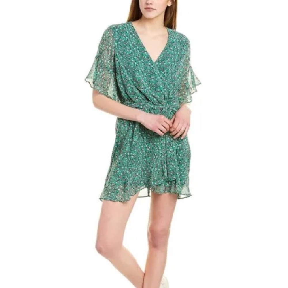 NWT Sadie & Sage Ditsy Floral Faux-Wrap Mini Dress - Green Multi Sz M